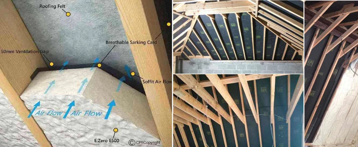 Breathabl Vent Cars 50mm from foofing felt in attic